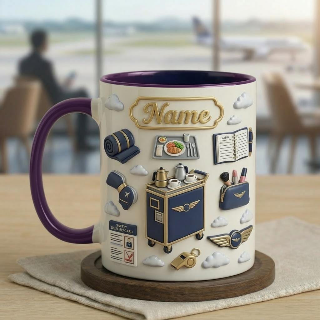 Customizable Flight Attendant Mug, Cabin Crew Coffee Cup, Aviation Gift
