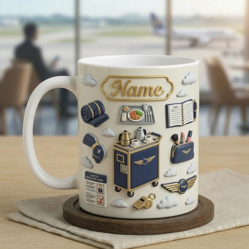 Customizable Flight Attendant Mug, Cabin Crew Coffee Cup, Aviation Gift