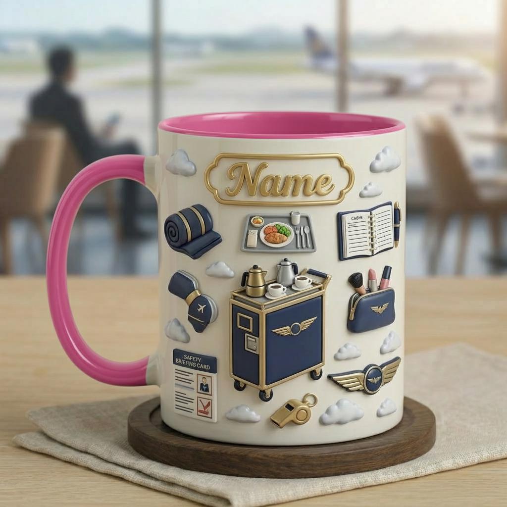 Customizable Flight Attendant Mug, Cabin Crew Coffee Cup, Aviation Gift