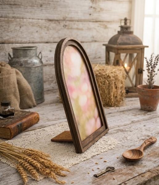 Cozy Bookshop Arch Frame Artwork, Floral Cottagecore Wall Art, Vintage Bookshelf Decor, Romantic Reading Nook Wall Art
