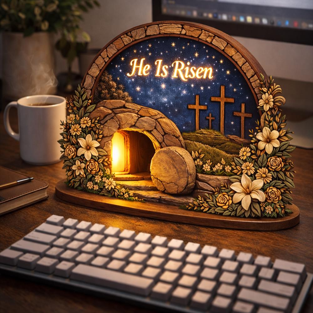 Easter Wooden Block, Empty Tomb Resurrection Scene, He Is Risen Christian Decor, Meaningful Church Gift for Pastor Appreciation and Ministry