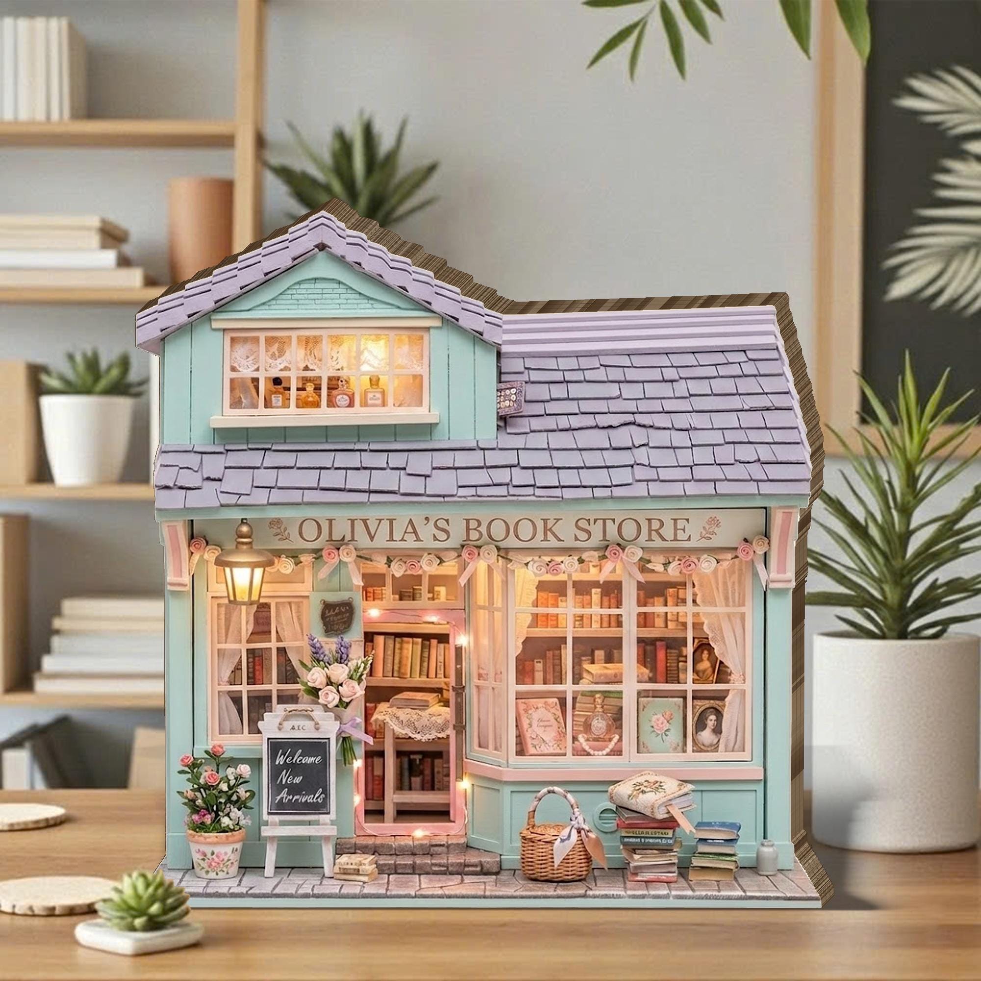 Personalized Bookshop Wooden Block, Custom Bookshelf Decor