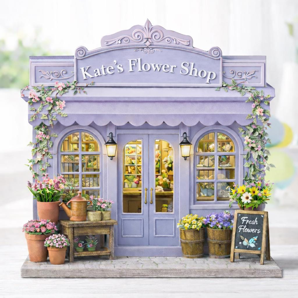 Personalized Wooden Flower Shop Block, Cottagecore Floral Decor