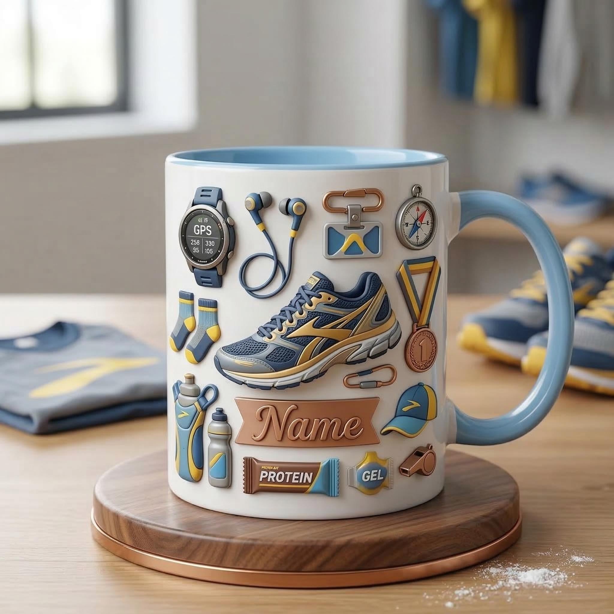 Personalized Runner Coffee Mug, Custom Name Running Lover Gift, 11oz/15oz Ceramic Cup