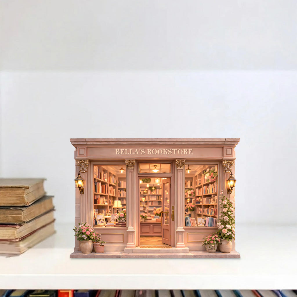 Personalized Bookshop Wooden Block, Custom Bookstore Storefront Shelf Sitter, Reading Nook Bookshelf Decor, Book Lover Gift
