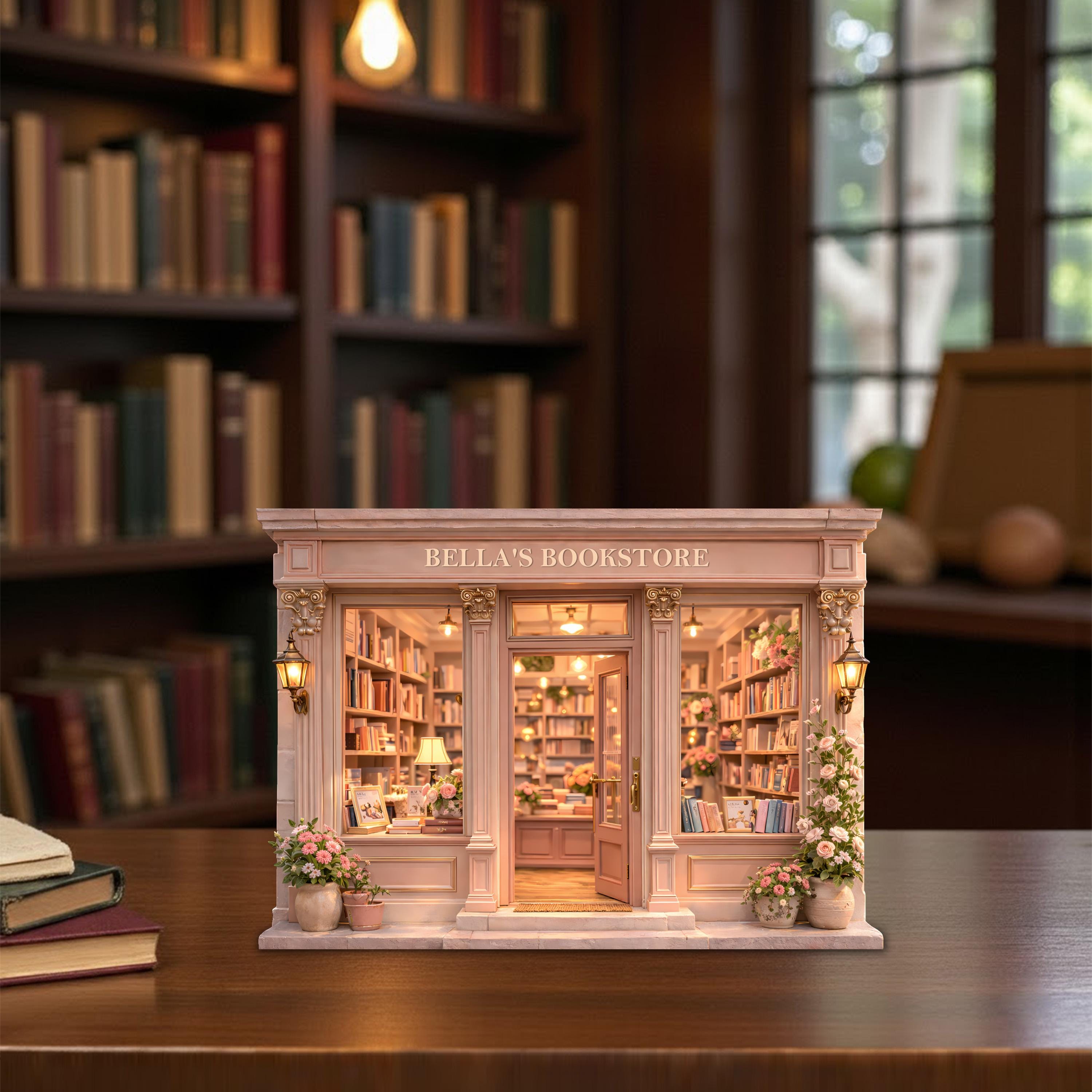 Personalized Bookshop Wooden Block, Custom Bookstore Storefront Shelf Sitter, Reading Nook Bookshelf Decor, Book Lover Gift