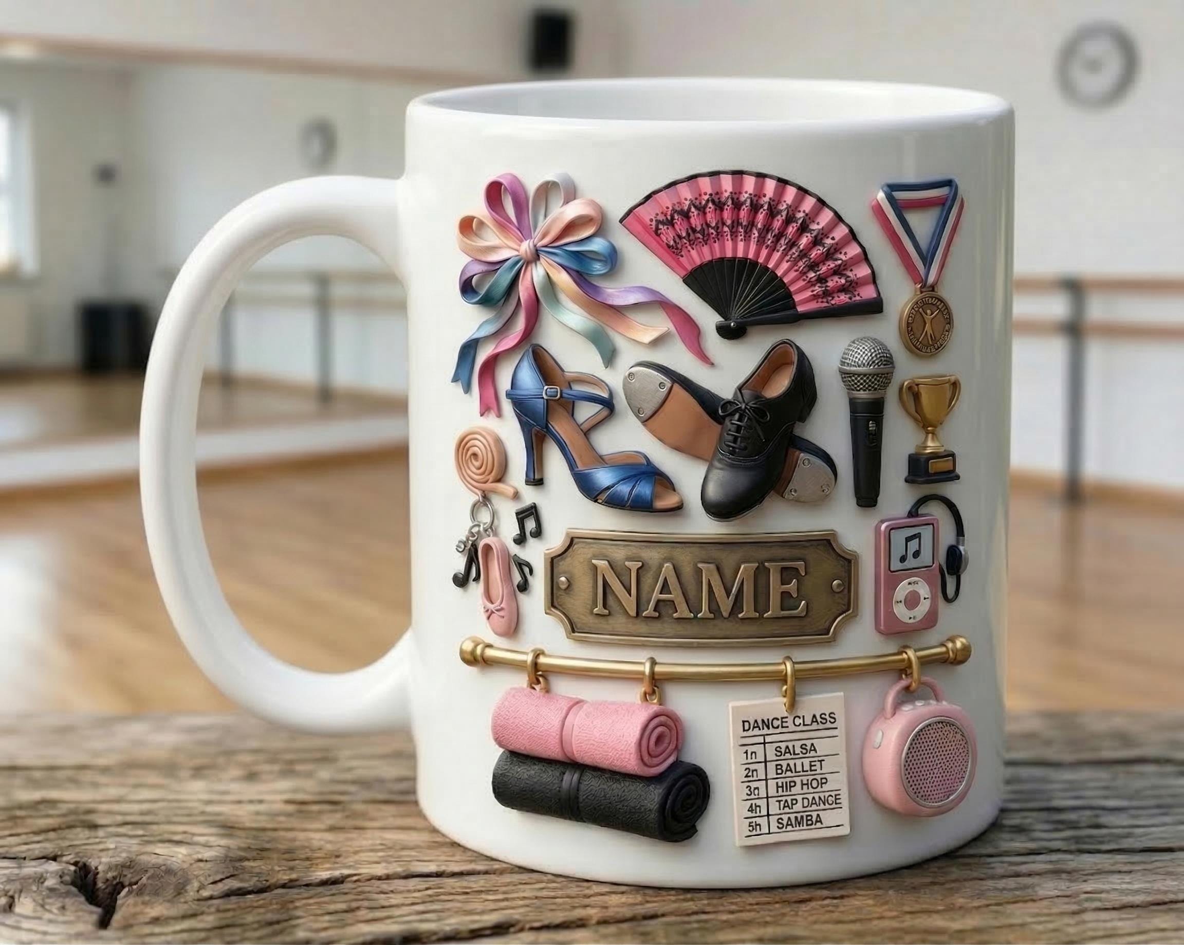 Dance Mug 3D, Faux 3D Ceramic Coffee Cup, Dancer Studio Gift