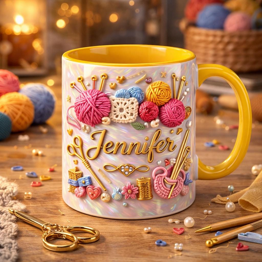 Personalized Yarn Lover Mug Custom Name Crochet Coffee Cup Knitting Gift Handmade Crafter Mug Knitter Gift Cute Crochet Mug