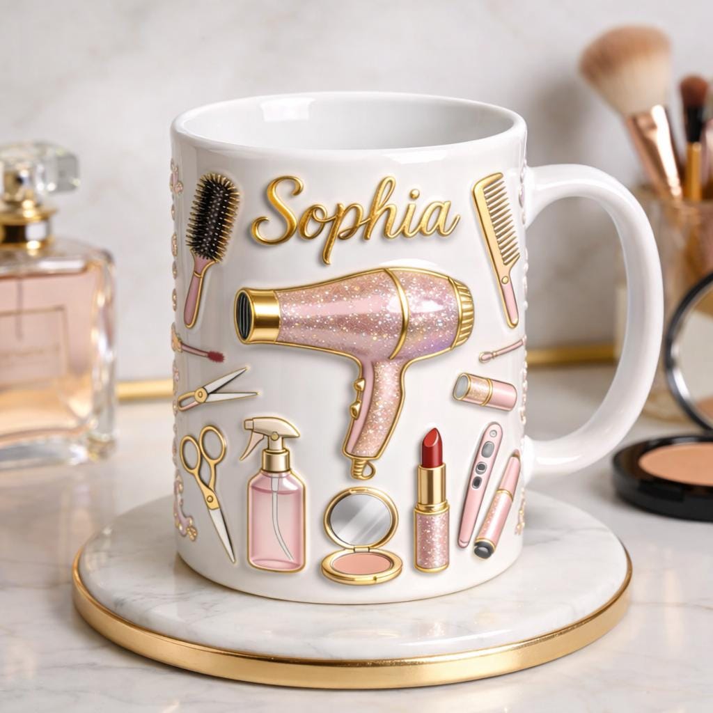 Personalized Hair Stylist Mug, Custom Name Beauty Coffee Cup, Hairdresser Gift for Her, Salon Lover Gift