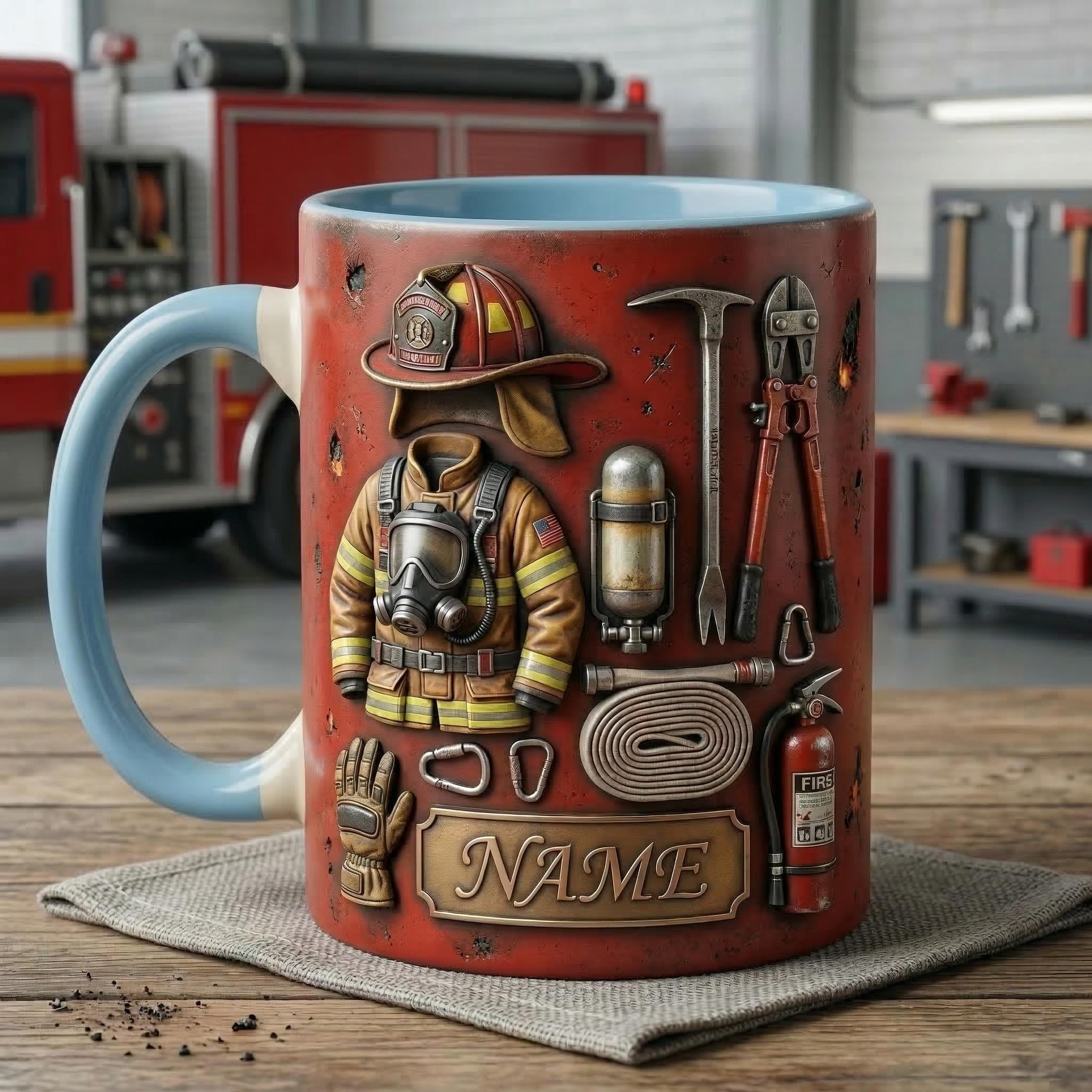 Personalized Firefighter Accent Mug, Fire Rescue Stuff Cup, Proud Fireman, Faux 3D Effect