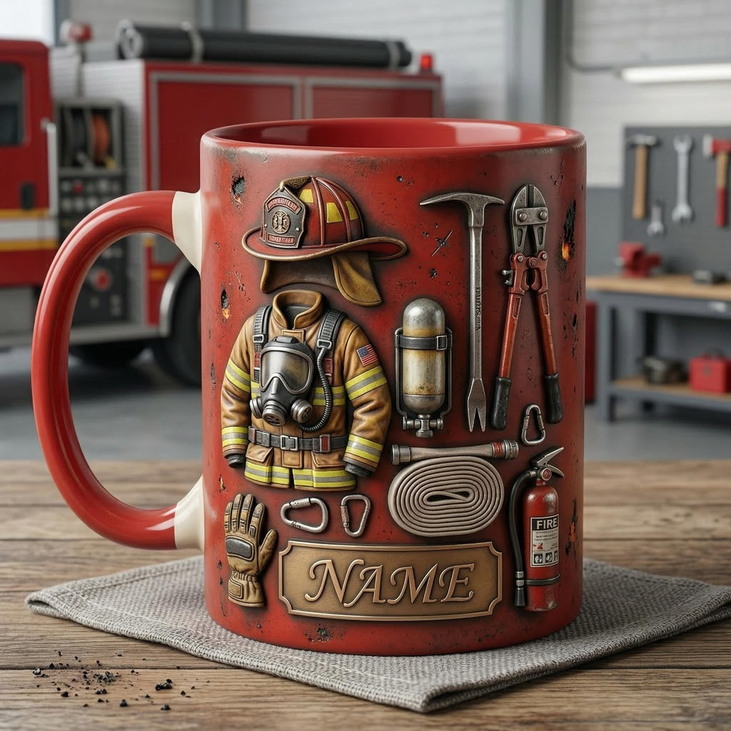 Personalized Firefighter Accent Mug, Fire Rescue Stuff Cup, Proud Fireman, Faux 3D Effect