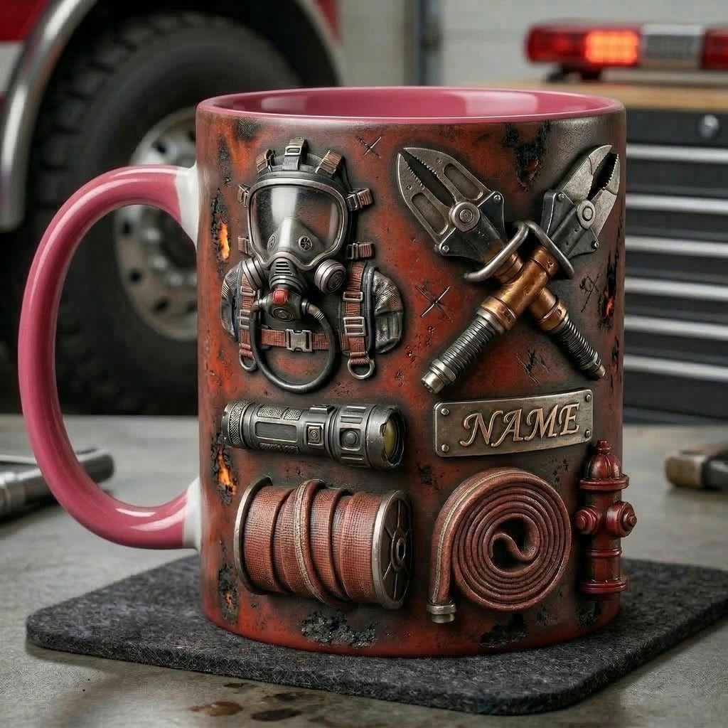 Fire Fighter Mug 3D, Faux 3D Mug, Firefighter Gift, Hero Coffee Mug, Fireman Appreciation Gift, Daily Mug