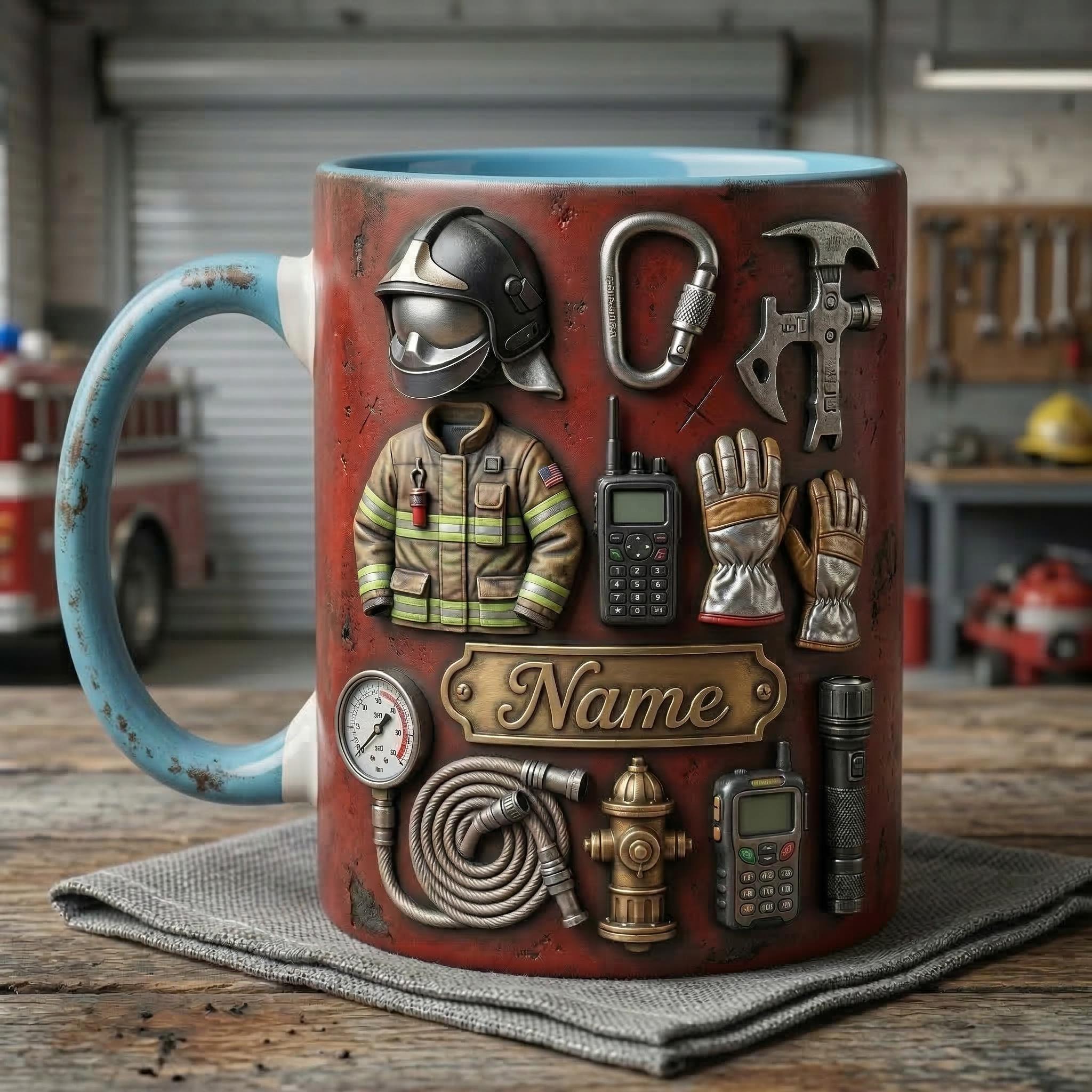 Fire Fighter Mug 3D, Faux 3D Mug, Firefighter Appreciation Gift, Fireman Mug, Rescue Hero Coffee Cup, Gift Idea