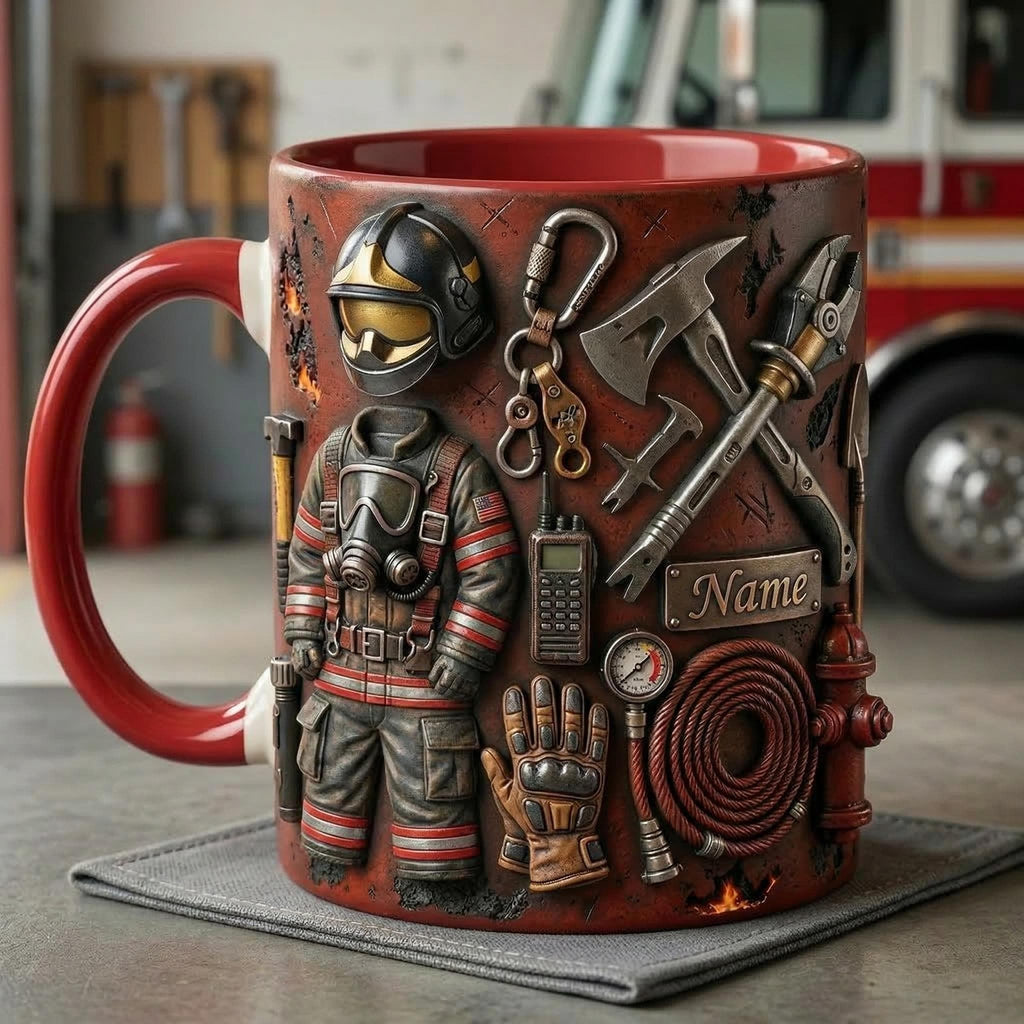 Personalized 3D Firefighter Mug, Hero Coffee Cup, First Responder Ceramic Drinkware