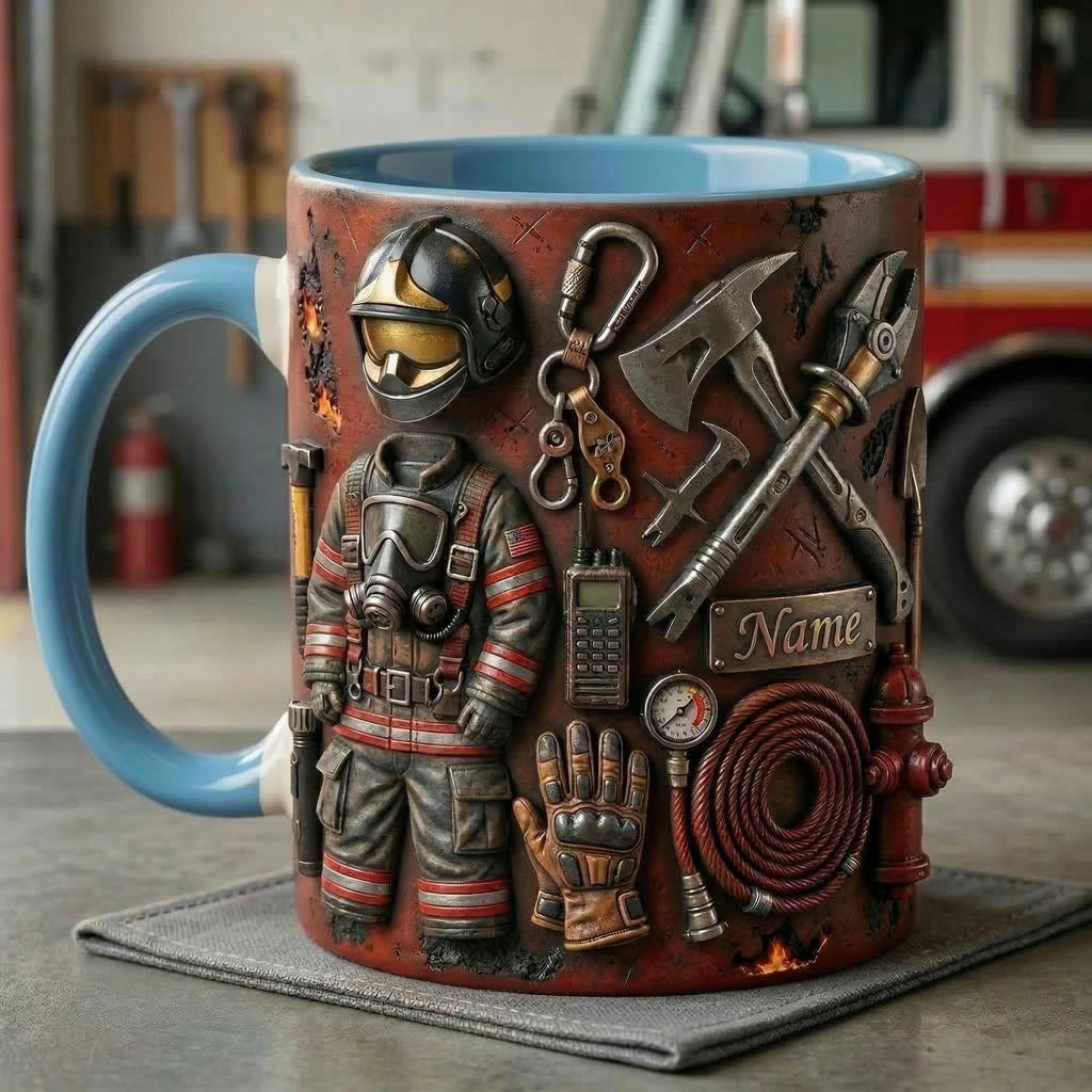 Personalized 3D Firefighter Mug, Hero Coffee Cup, First Responder Ceramic Drinkware