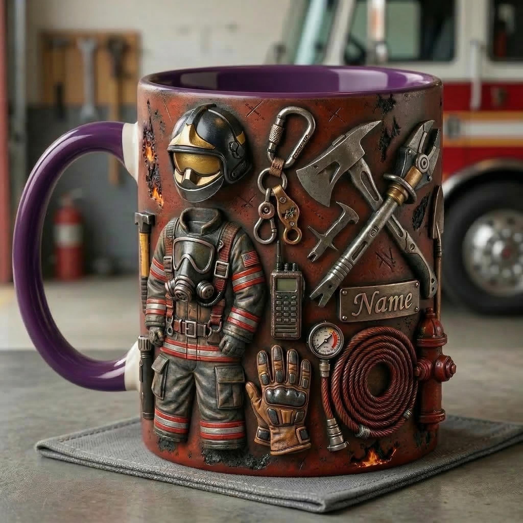 Personalized 3D Firefighter Mug, Hero Coffee Cup, First Responder Ceramic Drinkware