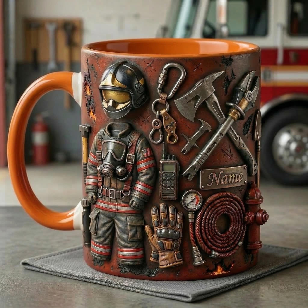 Personalized 3D Firefighter Mug, Hero Coffee Cup, First Responder Ceramic Drinkware