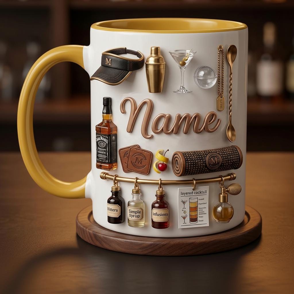 Personalized Mixology Mug 3D, Bartender Coffee Mug, Cocktail Gift Idea, Bar Lover Mug, Casual Mug, Faux 3D Effect Mug