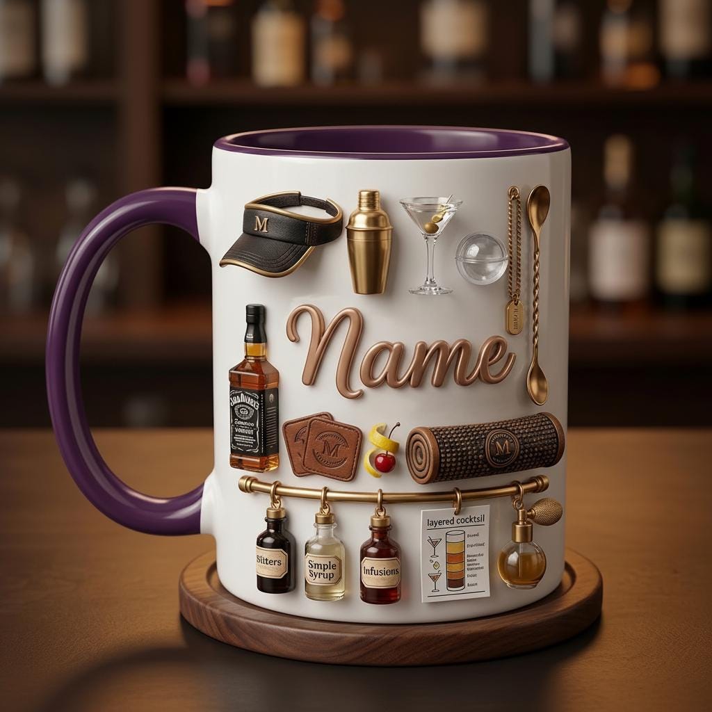 Personalized Mixology Mug 3D, Bartender Coffee Mug, Cocktail Gift Idea, Bar Lover Mug, Casual Mug, Faux 3D Effect Mug