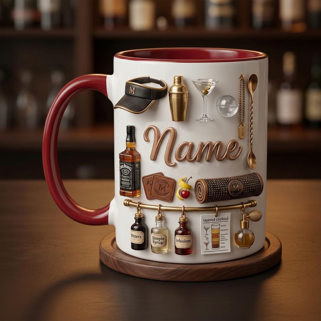 Personalized Mixology Mug 3D, Bartender Coffee Mug, Cocktail Gift Idea, Bar Lover Mug, Casual Mug, Faux 3D Effect Mug