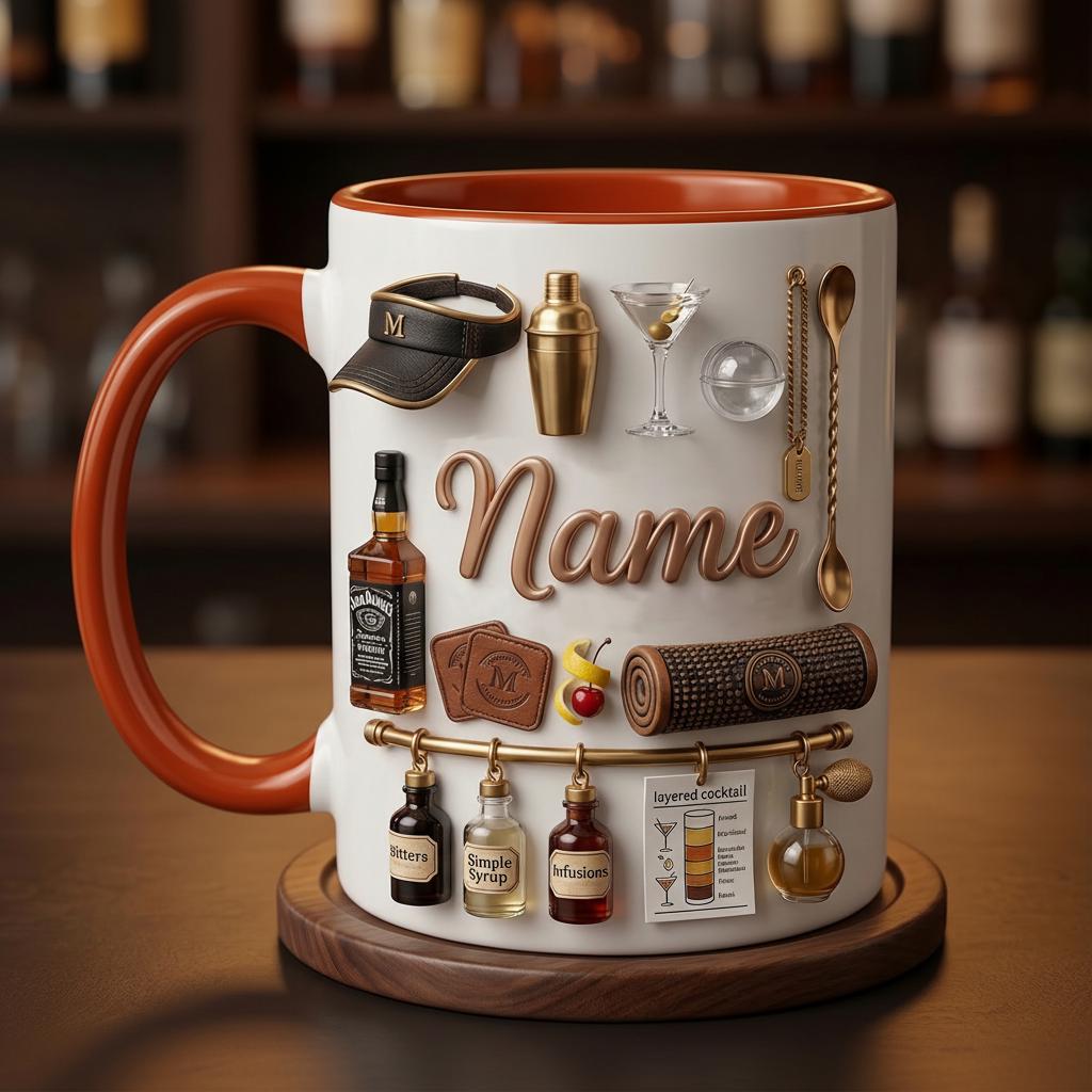 Personalized Mixology Mug 3D, Bartender Coffee Mug, Cocktail Gift Idea, Bar Lover Mug, Casual Mug, Faux 3D Effect Mug