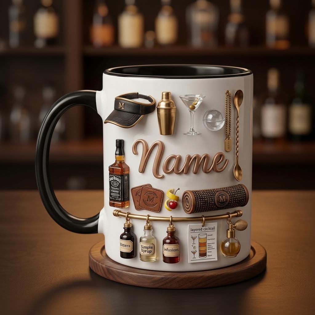 Personalized Mixology Mug 3D, Bartender Coffee Mug, Cocktail Gift Idea, Bar Lover Mug, Casual Mug, Faux 3D Effect Mug