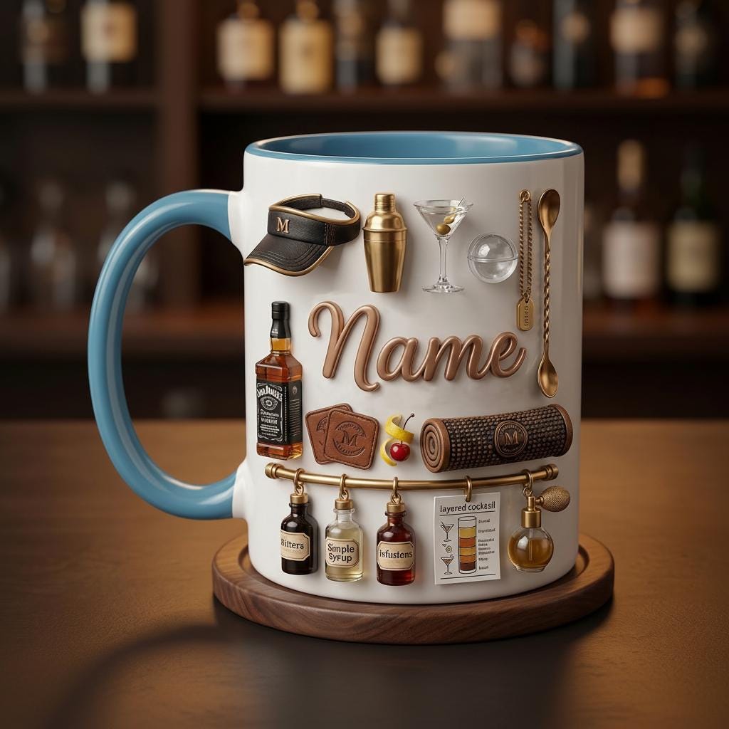 Personalized Mixology Mug 3D, Bartender Coffee Mug, Cocktail Gift Idea, Bar Lover Mug, Casual Mug, Faux 3D Effect Mug