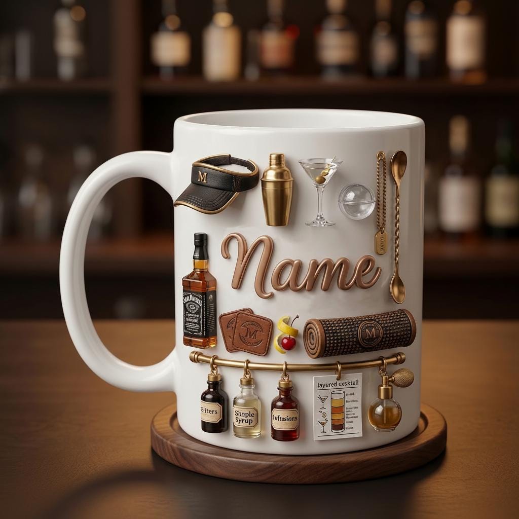 Personalized Mixology Mug 3D, Bartender Coffee Mug, Cocktail Gift Idea, Bar Lover Mug, Casual Mug, Faux 3D Effect Mug