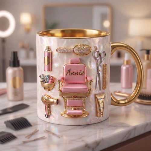 Hairstylist Mug 3D, Faux 3D Effect Mug, Hairdresser Coffee Cup, Personalized Salon Gift
