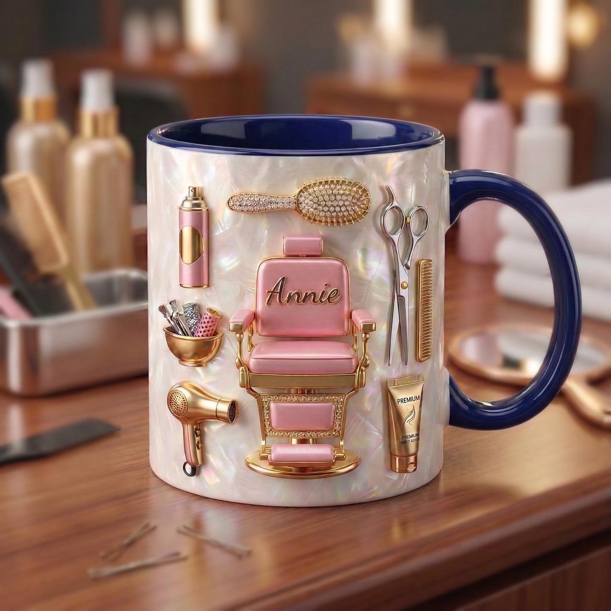 Hairstylist Mug 3D, Faux 3D Effect Mug, Hairdresser Coffee Cup, Personalized Salon Gift
