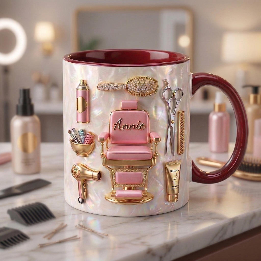 Hairstylist Mug 3D, Faux 3D Effect Mug, Hairdresser Coffee Cup, Personalized Salon Gift