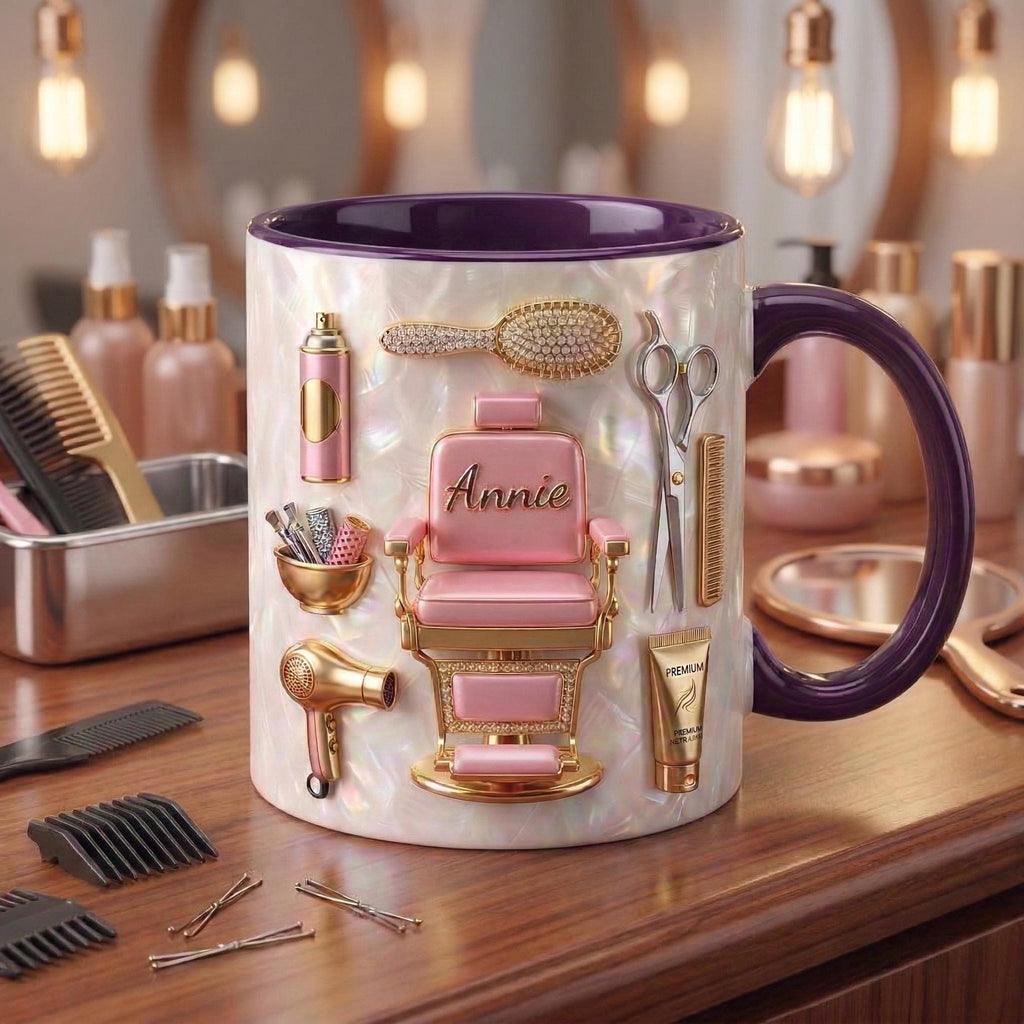 Hairstylist Mug 3D, Faux 3D Effect Mug, Hairdresser Coffee Cup, Personalized Salon Gift