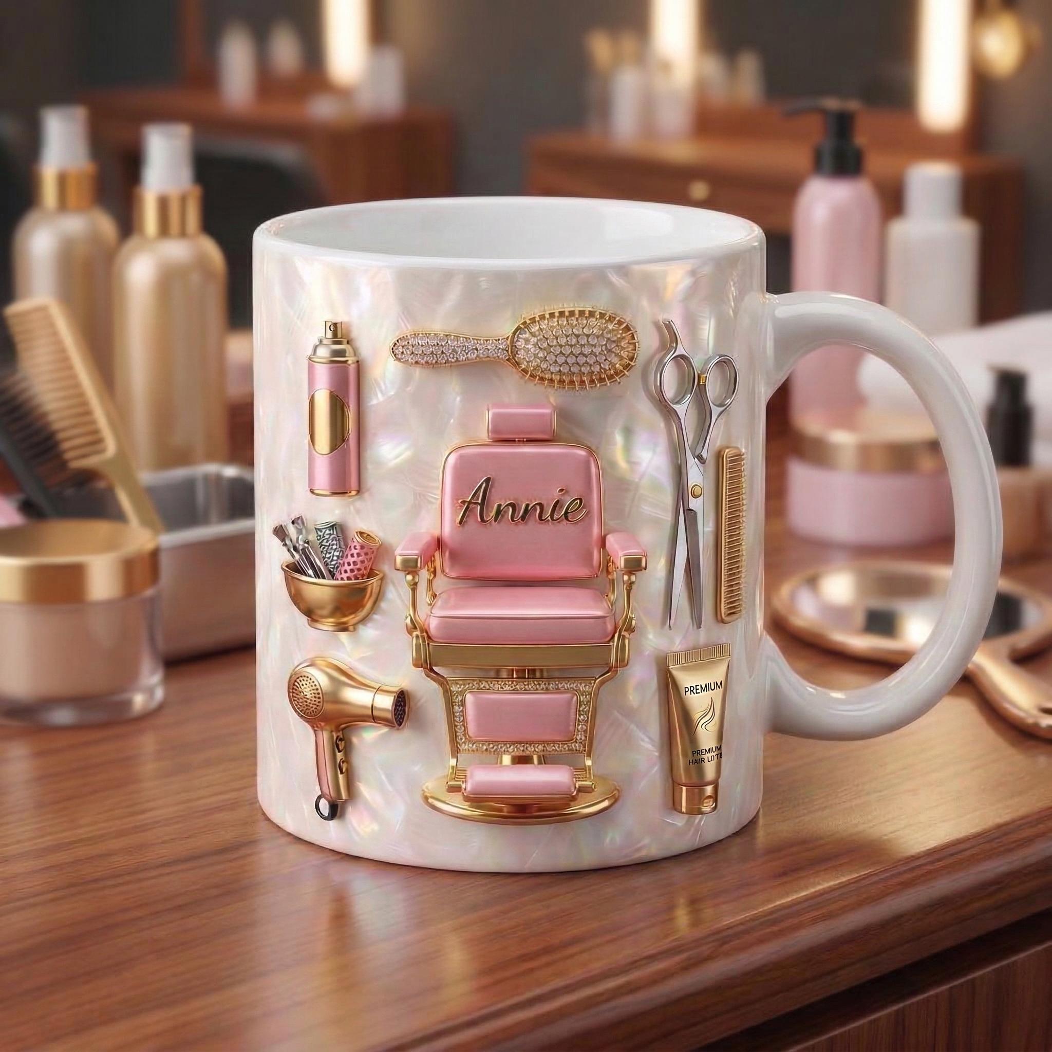 Hairstylist Mug 3D, Faux 3D Effect Mug, Hairdresser Coffee Cup, Personalized Salon Gift