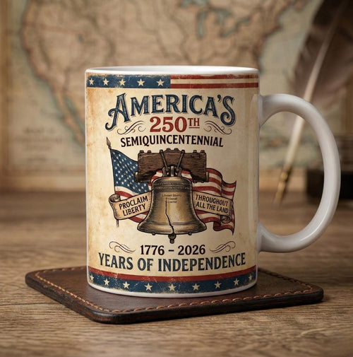 America's 250th Anniversary Accent Mug, Semiquincentennial 1776-2026 Coffee Cup, Patriotic Liberty Bell Ceramic Mug, Independence Day Gift