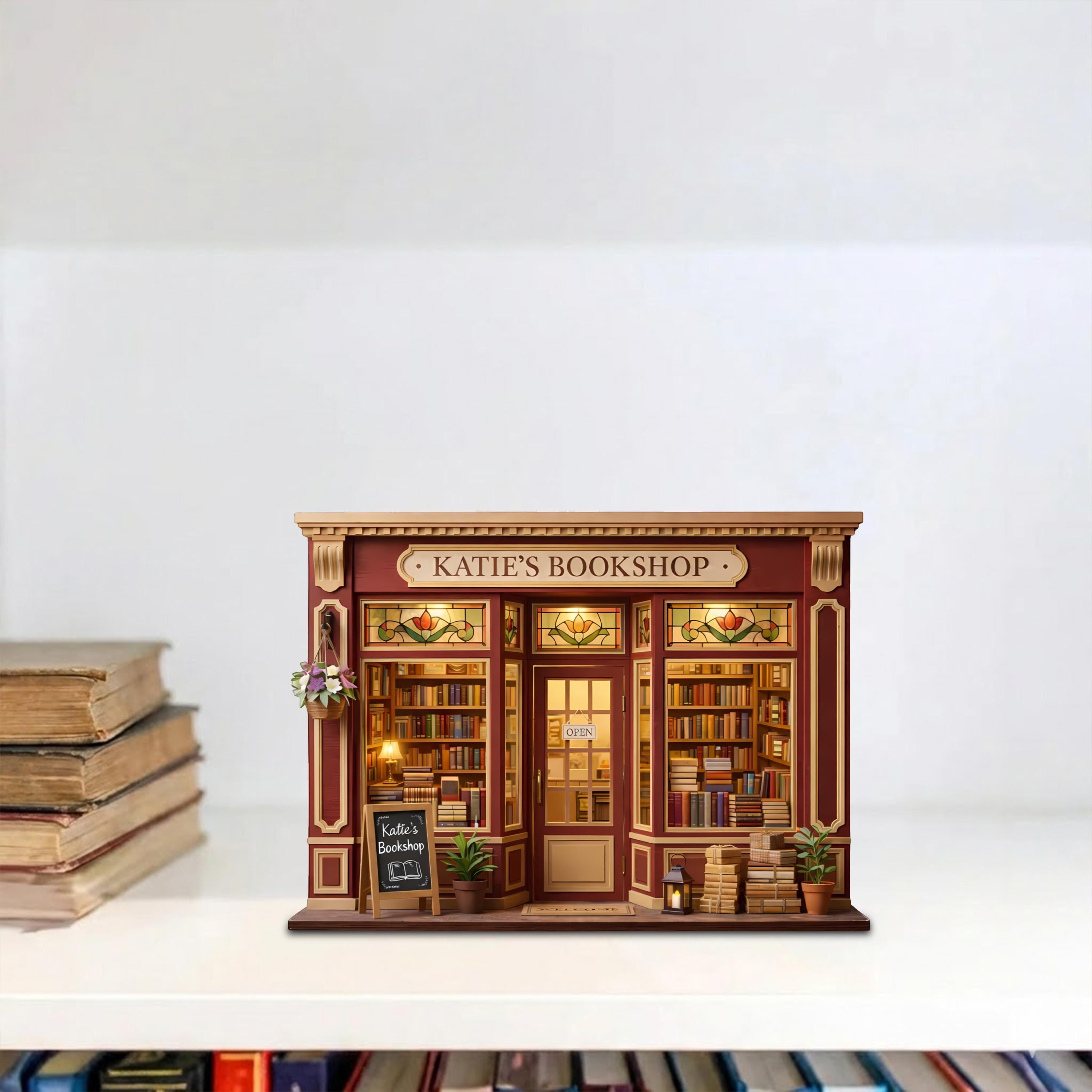 Personalized Bookshop Wooden Block Set, Custom Bookstore Storefront Shelf Sitter, Reading Nook Bookshelf Decor, Book Lover Gift