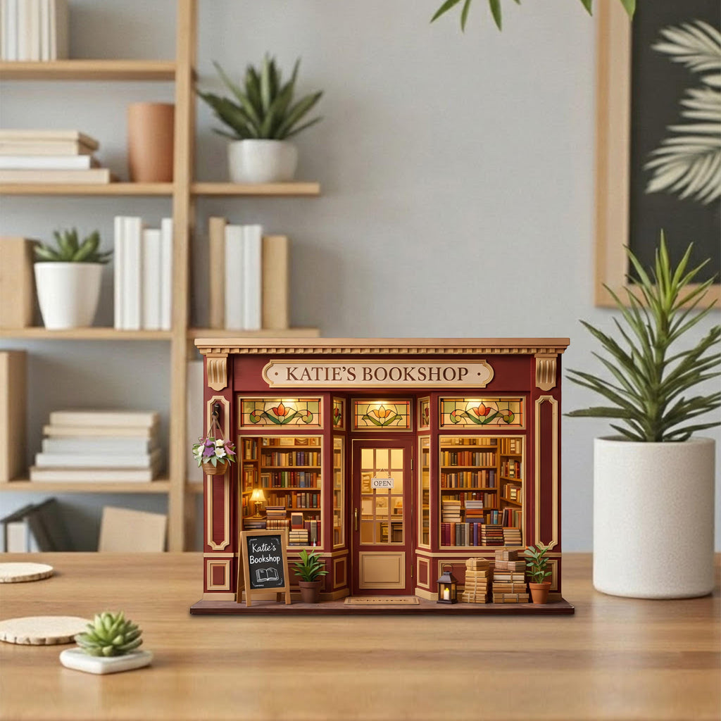 Personalized Bookshop Wooden Block Set, Custom Bookstore Storefront Shelf Sitter, Reading Nook Bookshelf Decor, Book Lover Gift