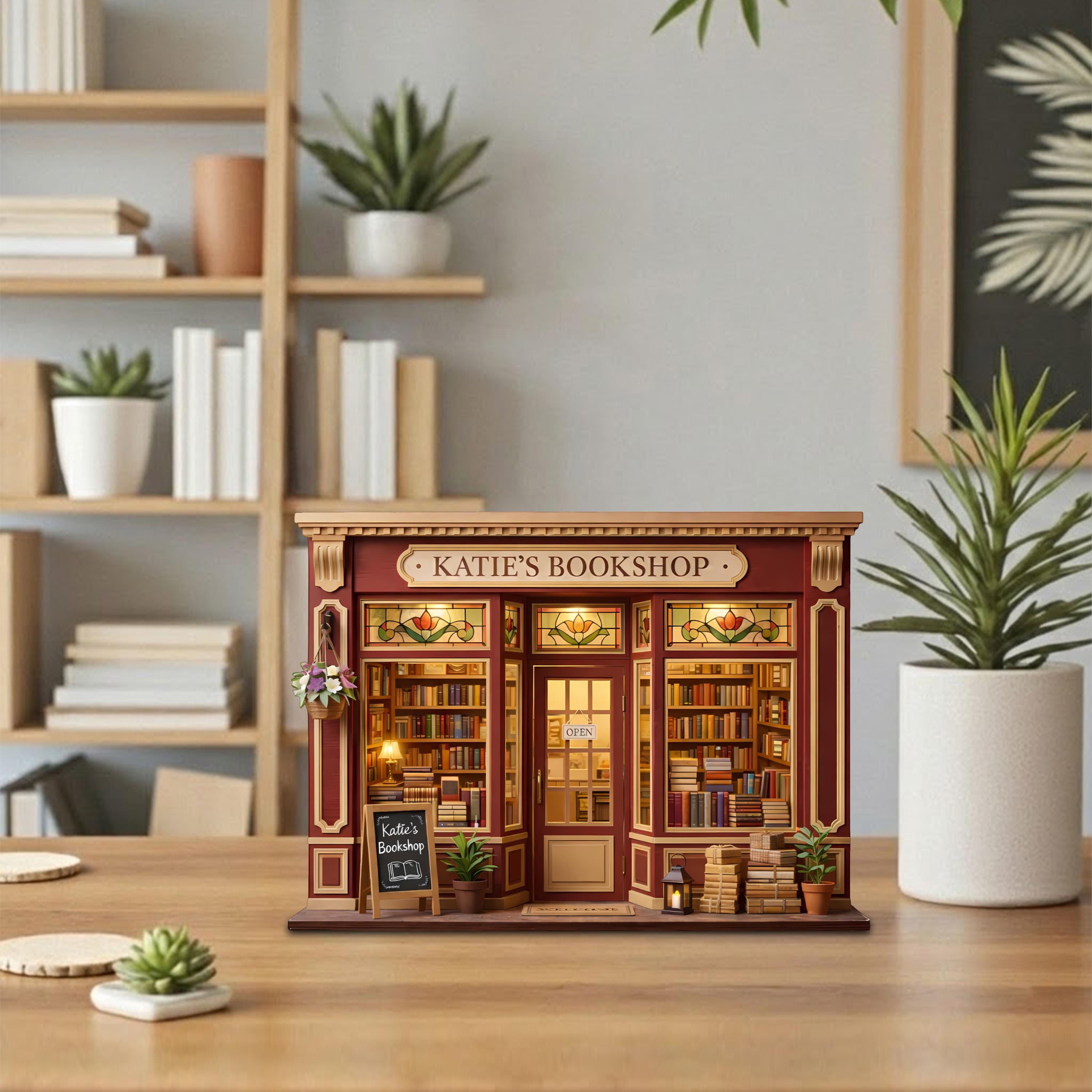 Personalized Bookshop Wooden Block Set, Custom Bookstore Storefront Shelf Sitter, Reading Nook Bookshelf Decor, Book Lover Gift
