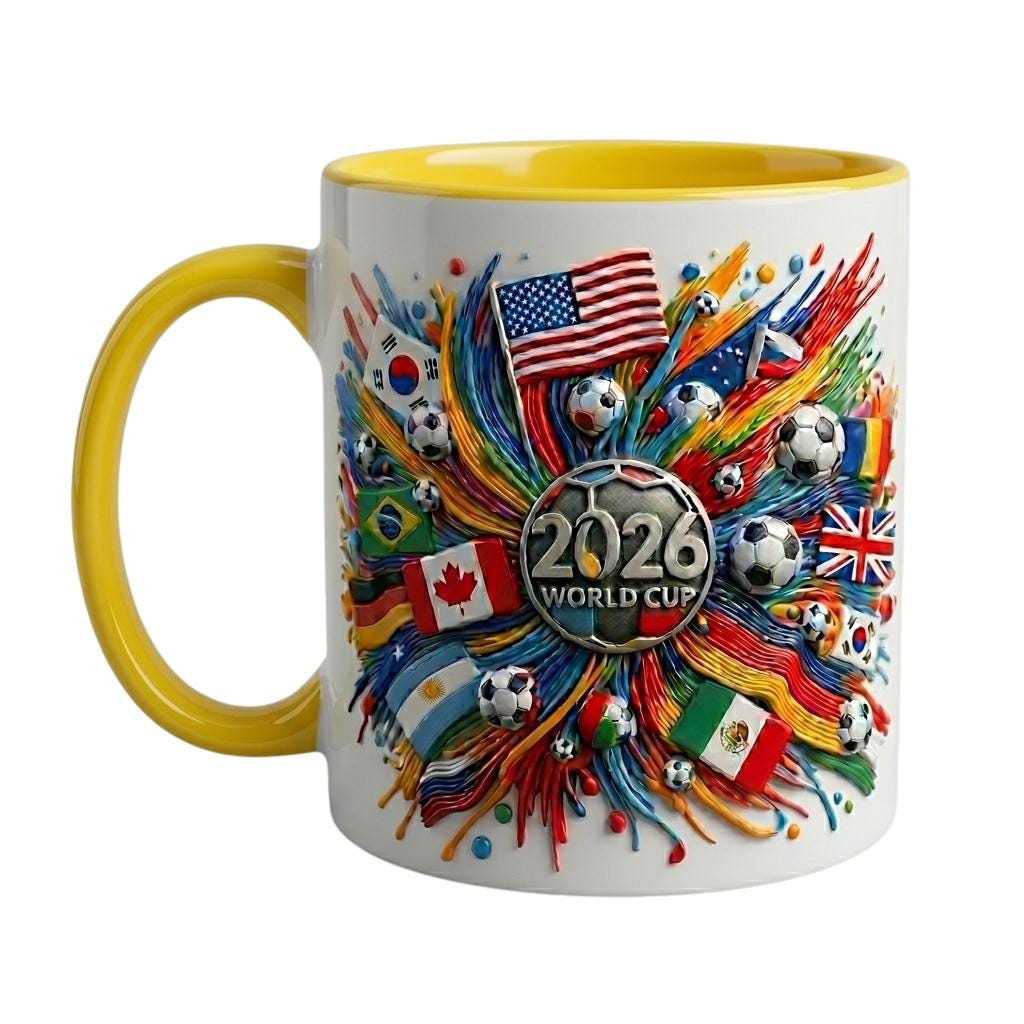 2026 World Cup Ceramic Mug, 3D Flags, Soccer Fan Gift, Sports Coffee Cup