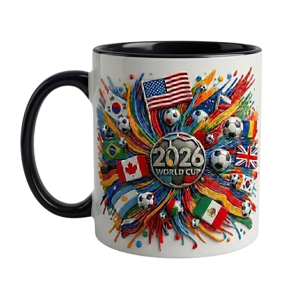 2026 World Cup Ceramic Mug, 3D Flags, Soccer Fan Gift, Sports Coffee Cup