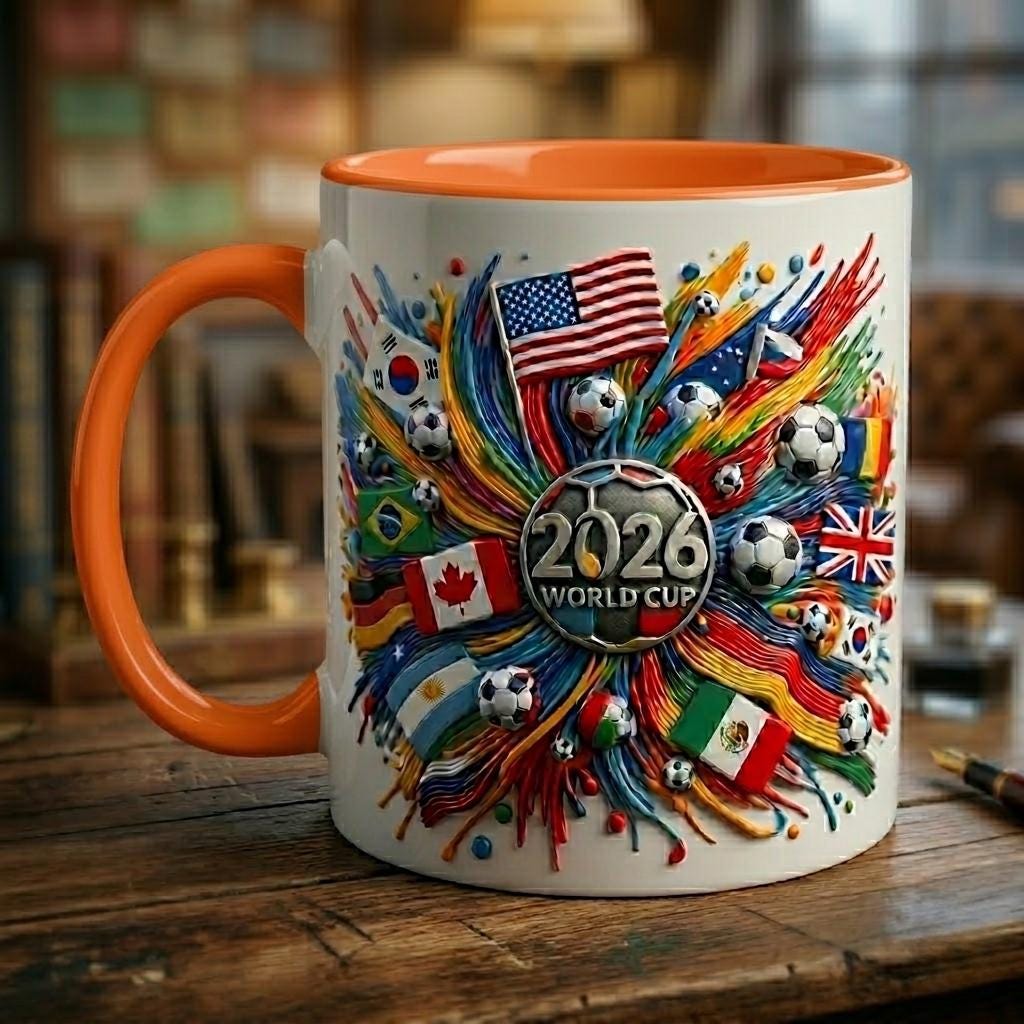 2026 World Cup Ceramic Mug, 3D Flags, Soccer Fan Gift, Sports Coffee Cup