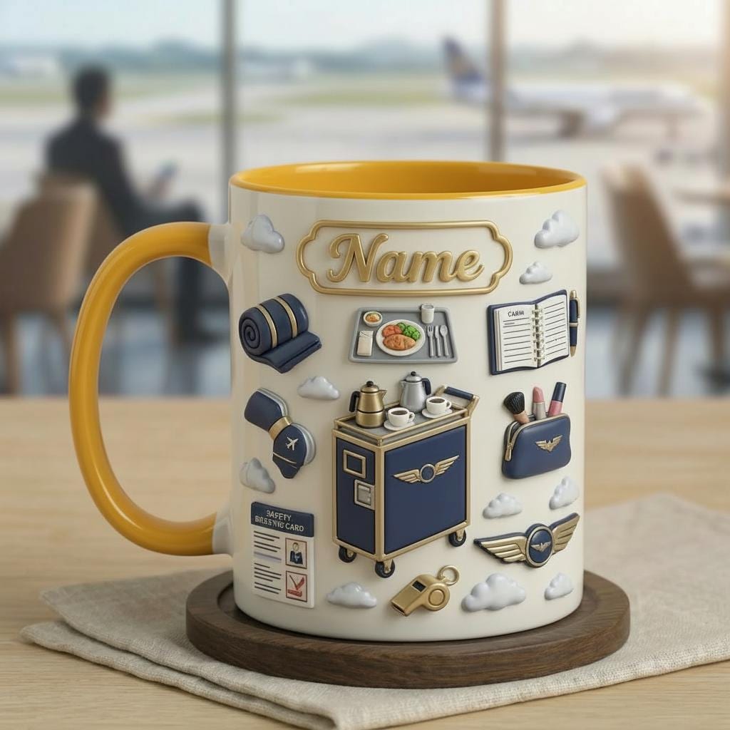 Customizable Flight Attendant Mug, Cabin Crew Coffee Cup, Aviation Gift