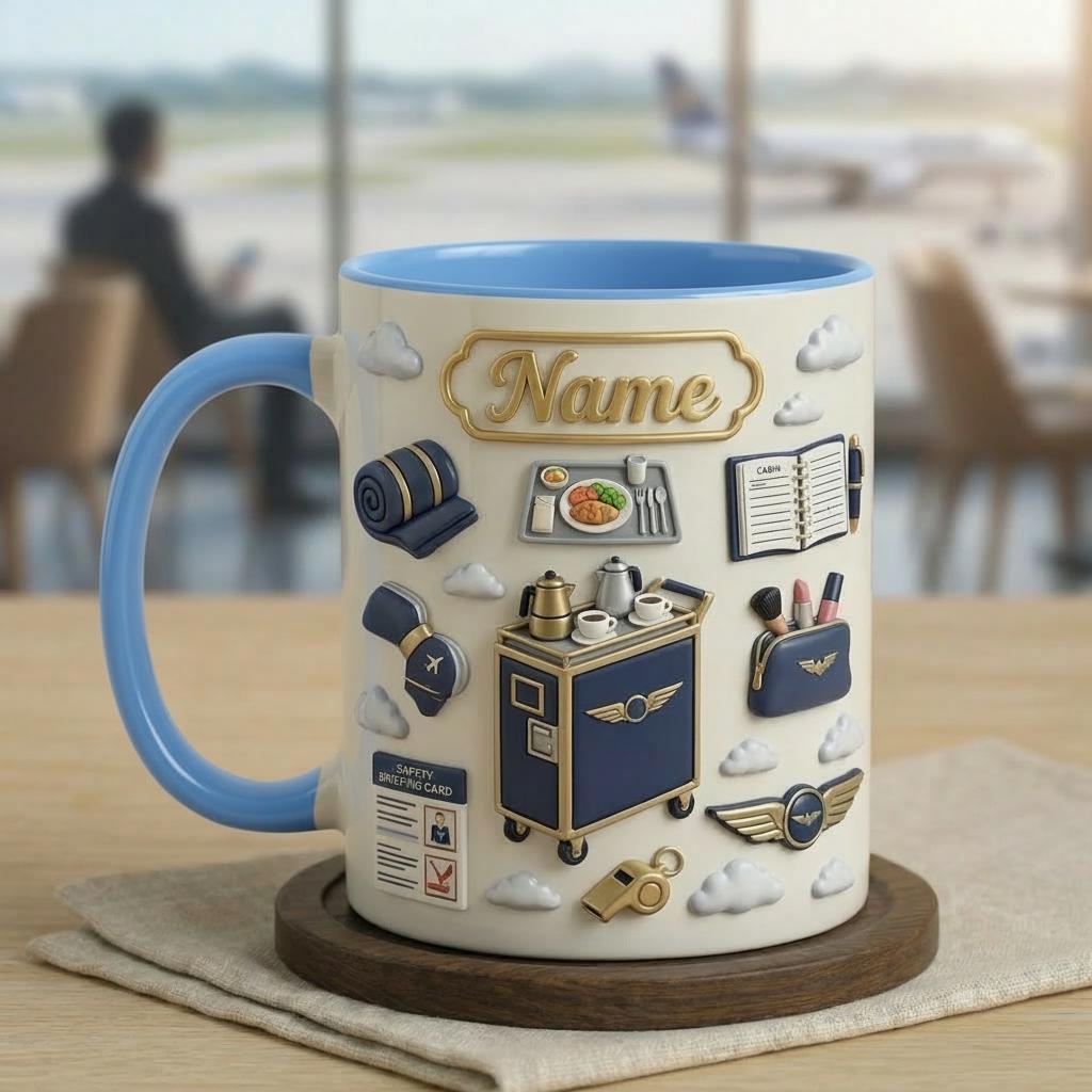 Customizable Flight Attendant Mug, Cabin Crew Coffee Cup, Aviation Gift
