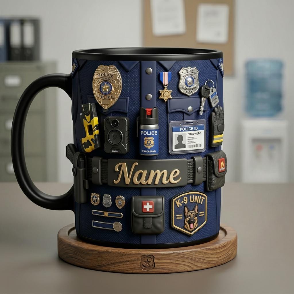 Personalized Police Uniform Mug 3D, Custom Name Coffee Cup, Faux 3D Effect