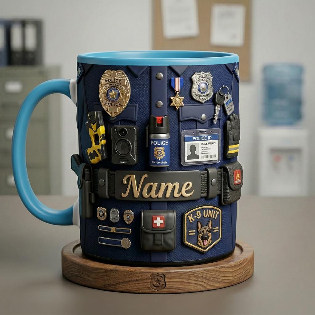Personalized Police Uniform Mug 3D, Custom Name Coffee Cup, Faux 3D Effect