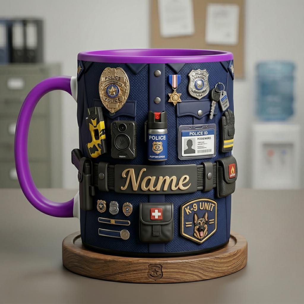Personalized Police Uniform Mug 3D, Custom Name Coffee Cup, Faux 3D Effect