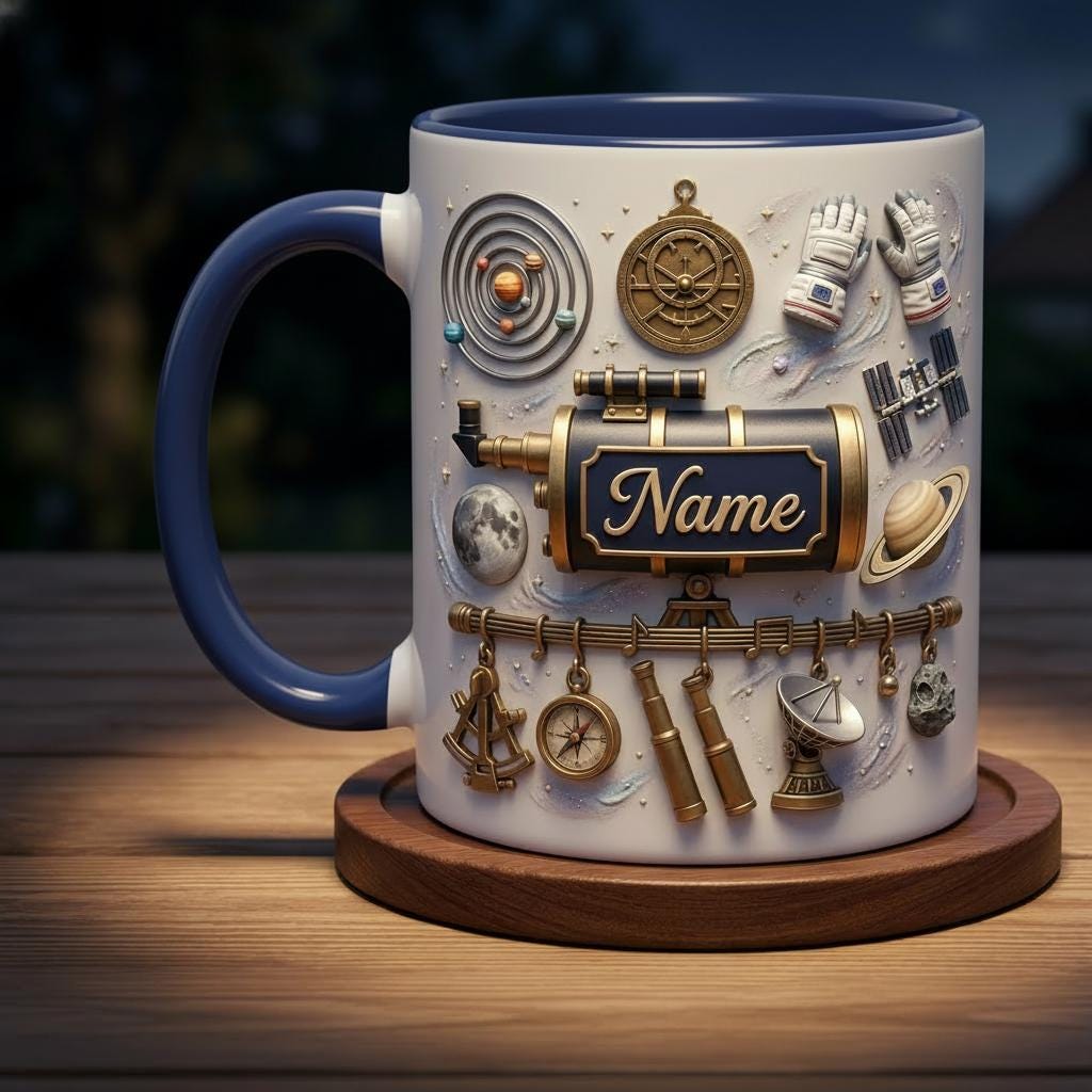 Personalized Astronomy Mug 3D, Custom Name Space, Faux 3D Effect, Ceramic Beverage Cup