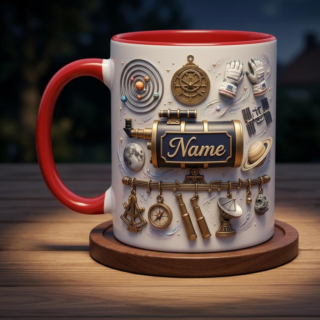 Personalized Astronomy Mug 3D, Custom Name Space, Faux 3D Effect, Ceramic Beverage Cup