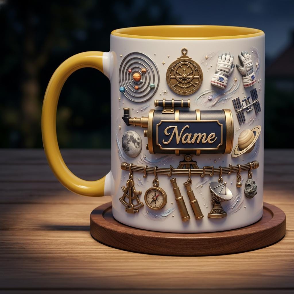 Personalized Astronomy Mug 3D, Custom Name Space, Faux 3D Effect, Ceramic Beverage Cup