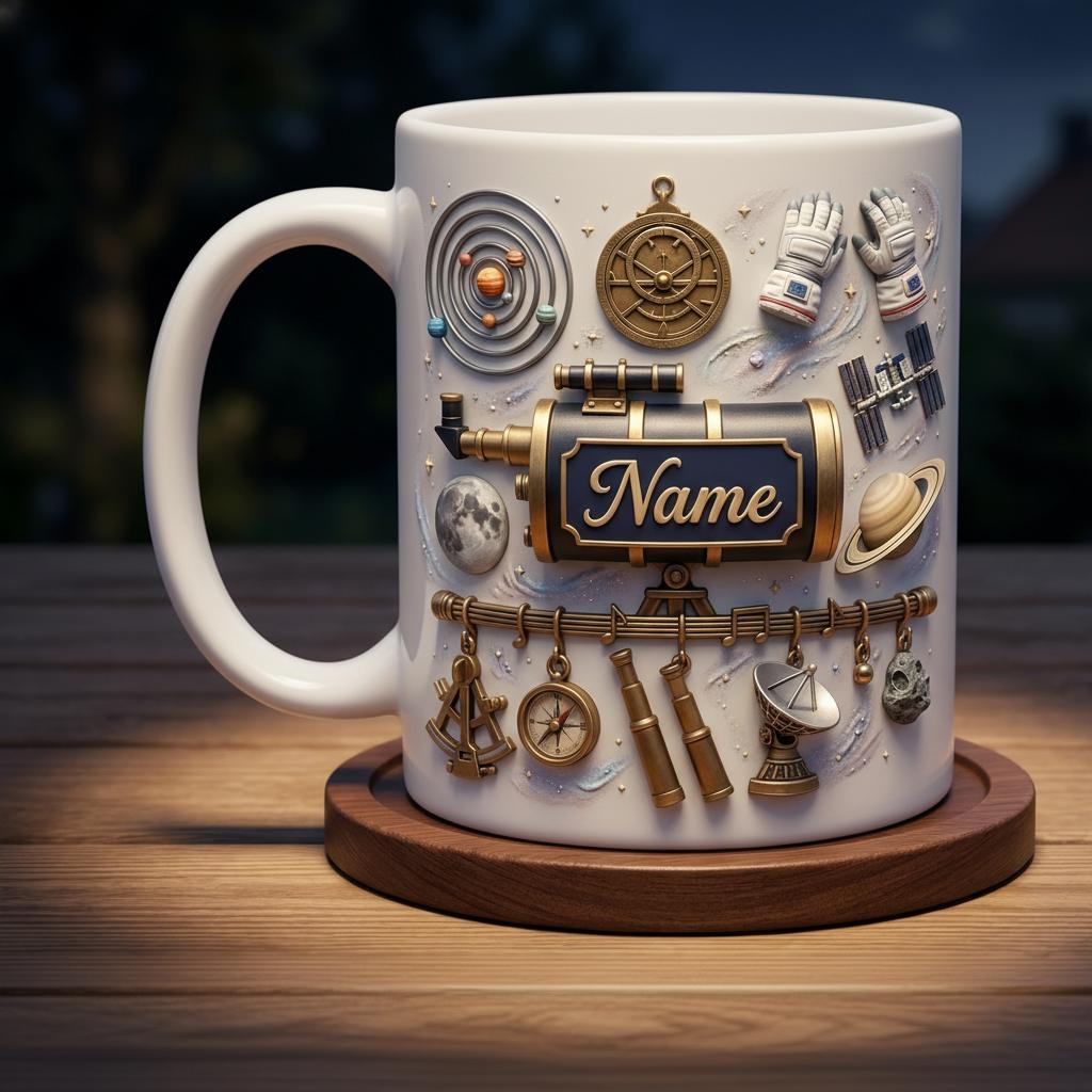 Personalized Astronomy Mug 3D, Custom Name Space, Faux 3D Effect, Ceramic Beverage Cup