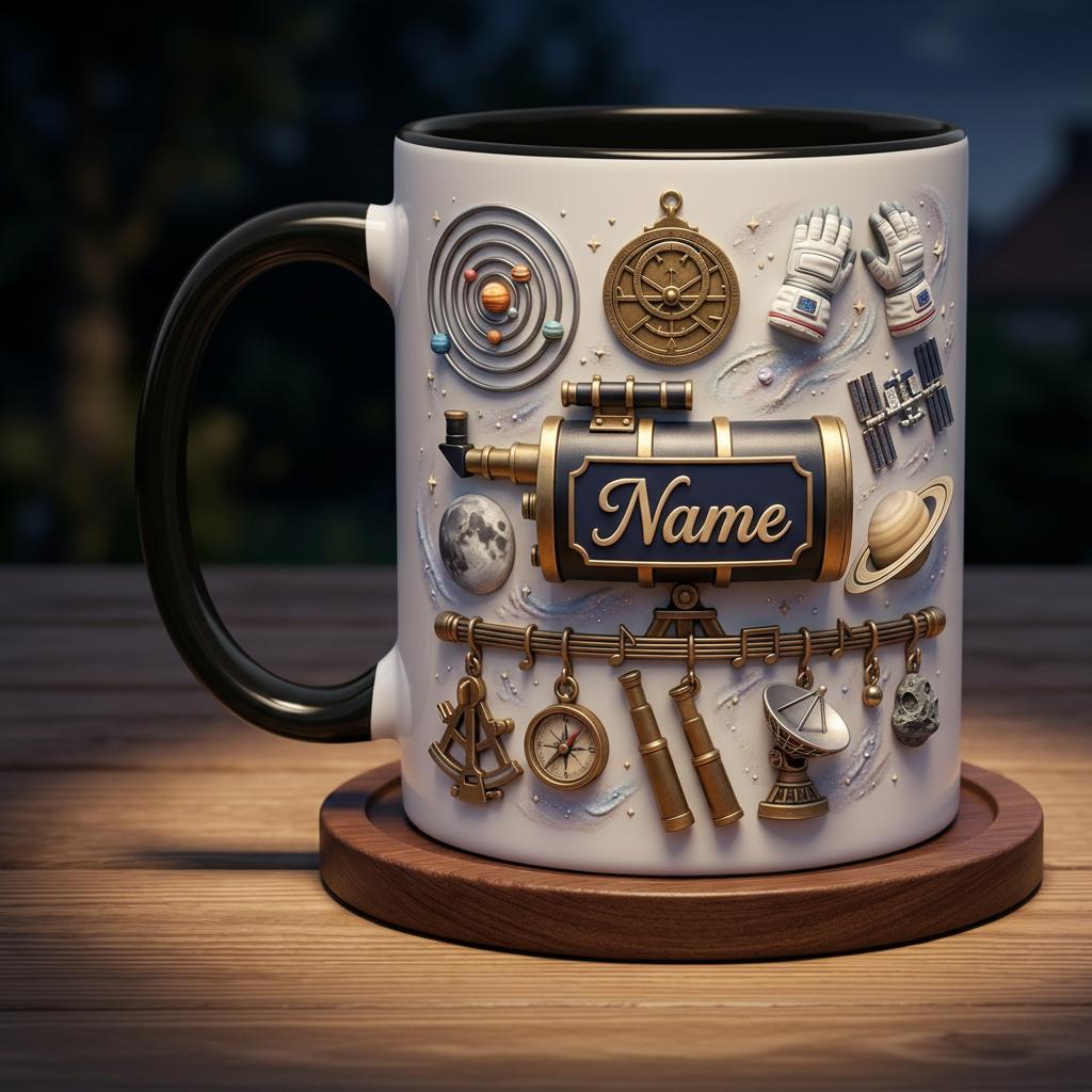 Personalized Astronomy Mug 3D, Custom Name Space, Faux 3D Effect, Ceramic Beverage Cup